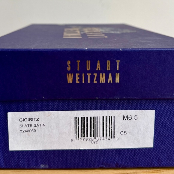 NIB Stuart Weitzman Gigiritz Open Toe Pump Size 6.5 Slate Gray Satin BRAND NEW - Picture 5 of 7